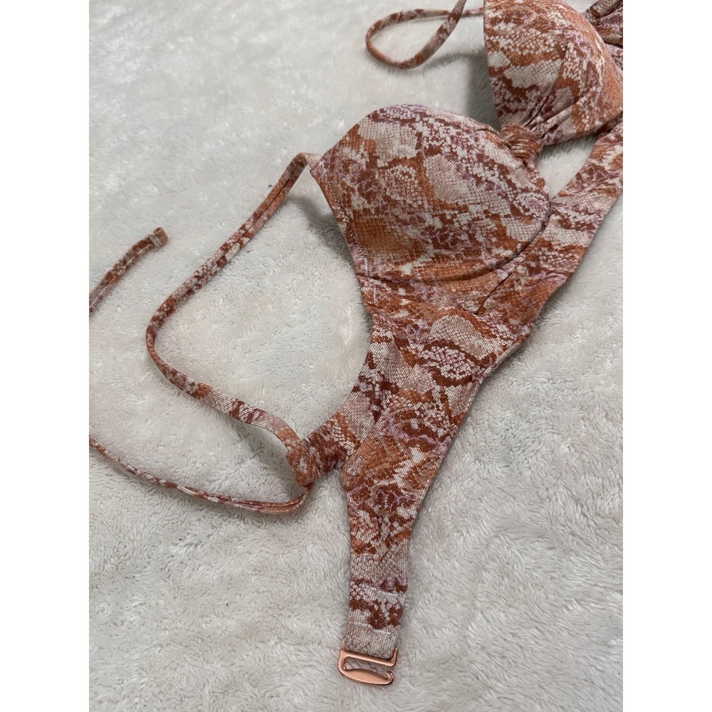 Shade & Shore 32B Snakeskin Metallic Underwire Push Up Bikini Top Pink Tan - Picture 3 of 7